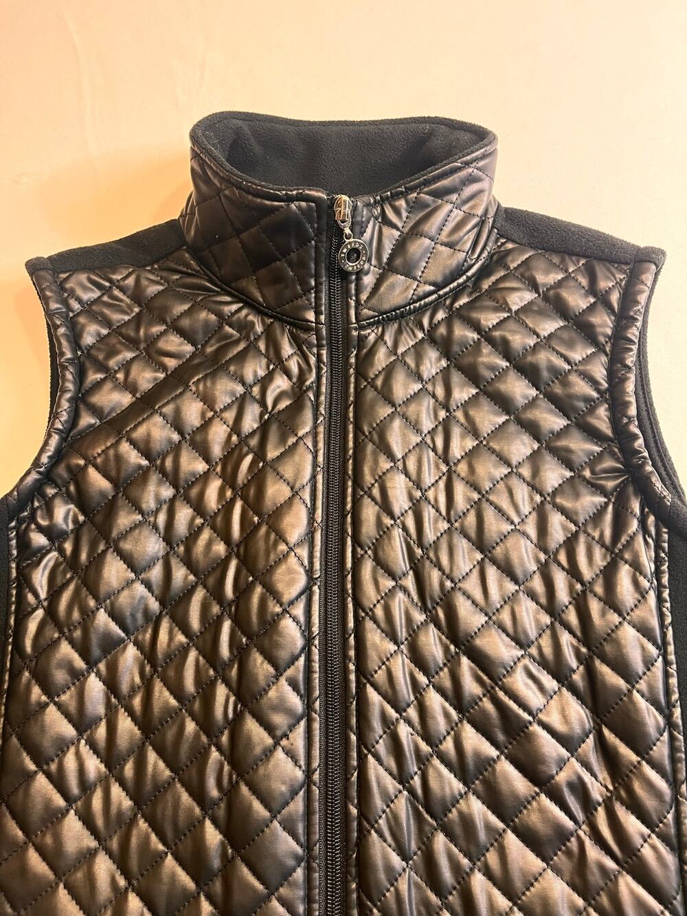 Quilted Faux Leather Fleece Vest by Tweeds Black Size M